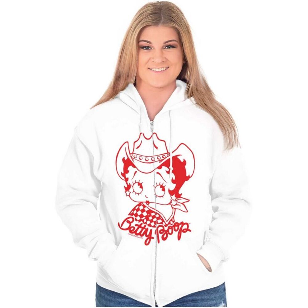 Betty Boop Unisex Adult Cowgirl Hoodie / White